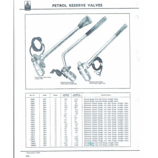 Lucas Reserve Valve List, From Catalogue